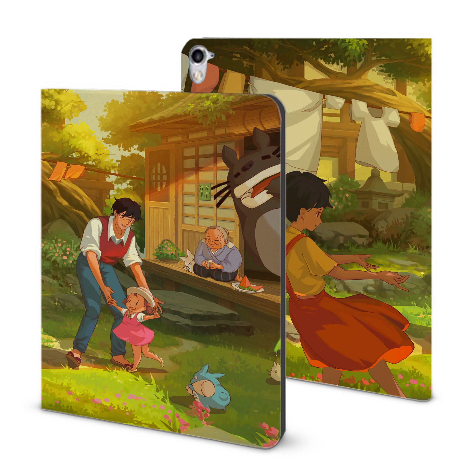 （画像用） となりのトトロ 草壁メイ 草壁サツキ My Neighbor Totoro Satsuki Kusakabe Mei Kusakabe IPad ケース ブック型 PUレザー TPU 耐衝撃 軽量 薄型 ペン収納なし 全面保護 IPad 各モデル対応